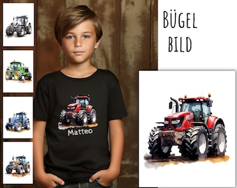 Iron-on picture tractor with name, tractor, iron-on picture name, customizable, individual, iron-on patch, watercolor, farm, agricultural machine