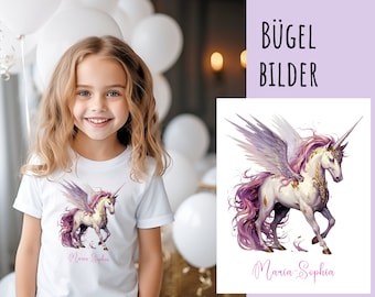 Iron-on picture unicorn optional with name and birthday number, unicorn to iron on, beautiful fantasy unicorn, iron-on picture birthday