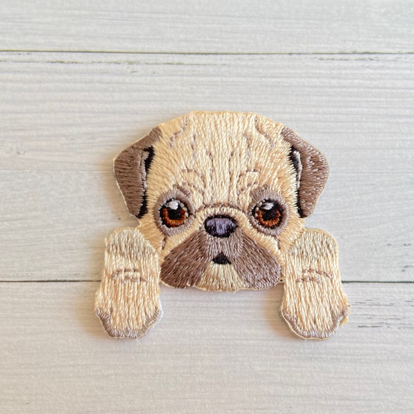 Pug application for ironing or sewing, patch, puppy, baby dog, puppy, pug puppy