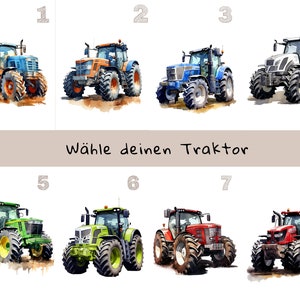 Iron-on picture tractor with name, tractor, iron-on picture name, customizable, individual, iron-on patch, watercolor, farm, agricultural machine image 2