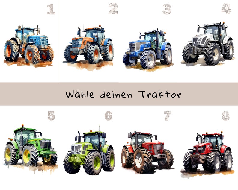 Iron-on picture tractor with name, tractor, iron-on picture name, customizable, individual, iron-on patch, watercolor, farm, agricultural machine image 2