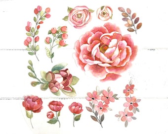 Iron-on flowers, roses, peony, large iron-on image, iron-on transfer, iron-on flowers, watercolors, watercolor, summer iron-on