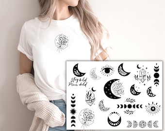 17 iron-on transfers, Moon Child iron-on, Moon Phases, Boho, Iron-on Transfer, Modern, Crystal, Moon, Celestial, Mystical
