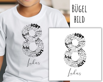 Iron-on transfer with the number 8 for a birthday, personalized with name, date of birth, birthday, SKU 5000.356