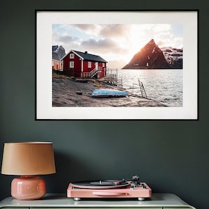 Lofoten Cabin Print Sunrise Mountain Sea Landscape Norway Photography Scenic Wall Art Fine Art Decor