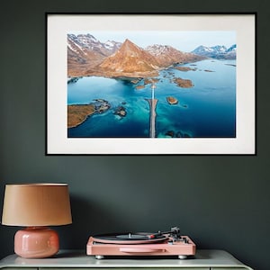 Lofoten Islands Print Bridge Mountain Landscape Norway Photography Scenic Coastal Wall Art Fine Art Decor