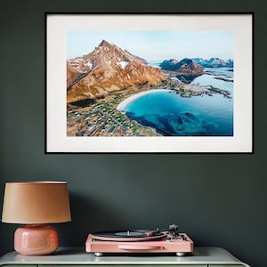 Ramberg Beach Print Lofoten Aerial Photography Mountain Landscape Norway Scenic Coastline Wall Art
