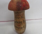 Antique Red Cap Mushroom Shaped Practical Stocking Darner and Needle Case Made in Germany, Wood