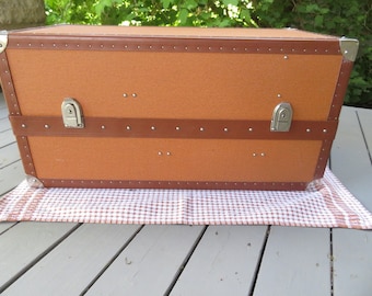 Scarce Numbered LOUIS VUITTON Child's Travel Trunk in Orange , Marshall Field Label, Suitable for Large Doll