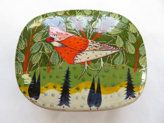 Unused INDIA KASHMIR Painted Paper Mache Trinket … - image 1