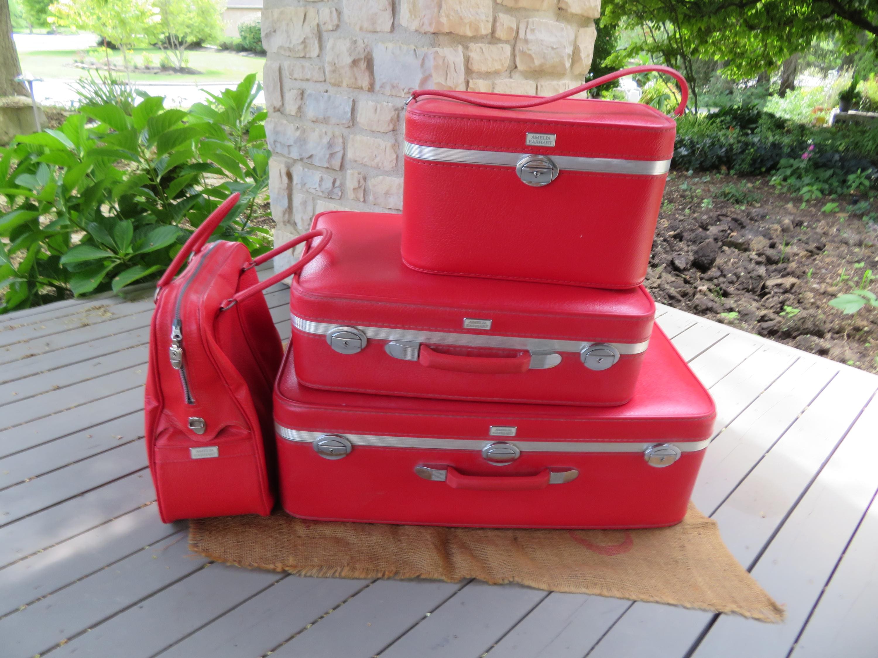 Four Vintage Pieces Red Amelia Earhart Luggage Train Case - Main Image