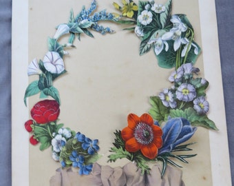 c1870 COMPLETE Folder Die Reich der Blumenkonigin w 50 Paper Flower Cutouts to Be Used in 4 DIY Flower Arrangements , Antique Book