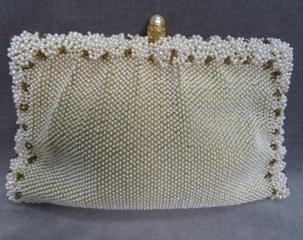 Chic Vintage KORET Faux Pearls ( Plastic ) w Gold Bead Accents Evening Bag and Change Purse