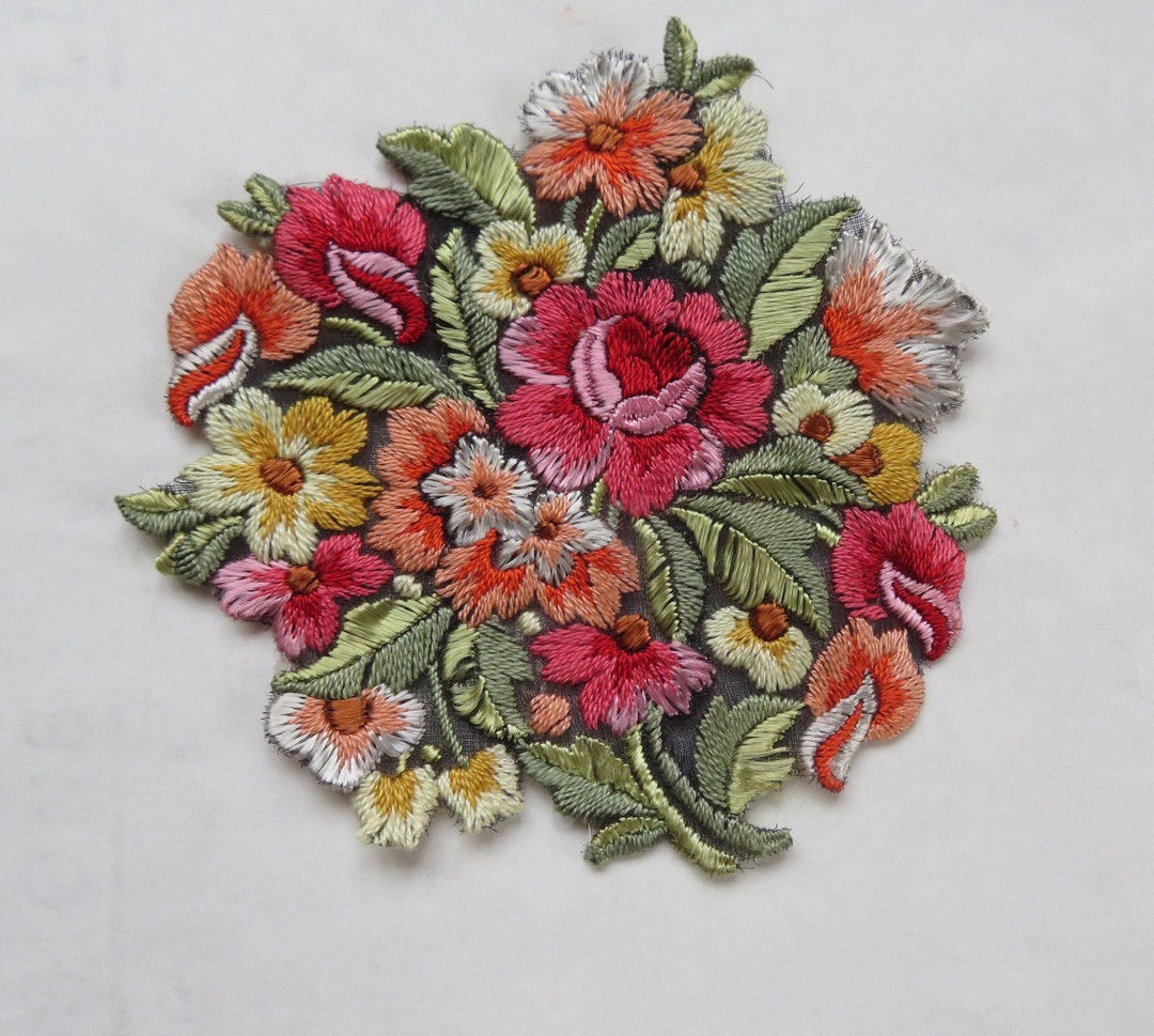 Small Antique SILK Flowers Bouquet APPLIQUE , About 4 X 3 3/4 Etsy