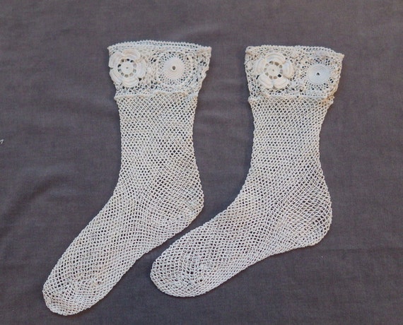 White Crochet Socks with Irish Crochet Tops - image 3