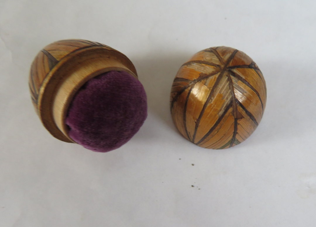 Scarce Antique Small Straw Marquetry Egg W Pincushion, Early 1800s ...