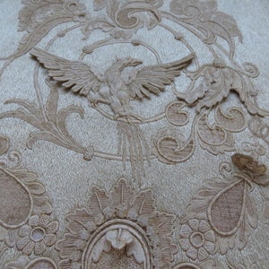 Dated 1901 SUPERB 3D FRENCH Silk Embroidery Eagle, Botanical & Needle Lace Motif, Bird