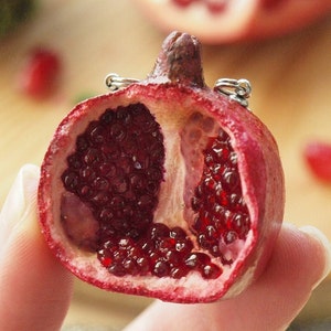 Pomegranate pendant, Persephone necklace, witchy realistic fruit slices charm, mythology jewelry, Hades Persephone faux pomegranate seed