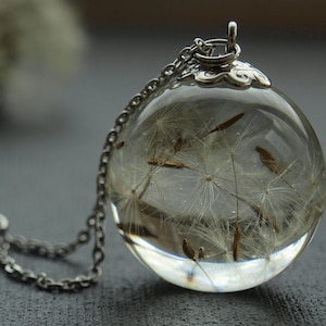 Real Dandelion Seed Resin Pendant: Botanical Terrarium Necklace