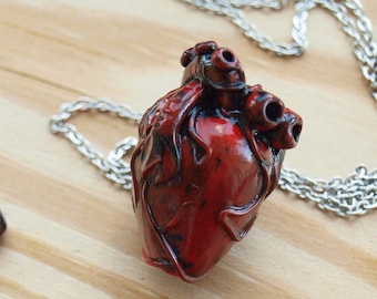 Anatomical Human Heart Red Pendant, Love Charm Necklace
