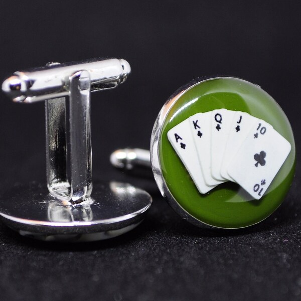 Playing Cards Poker Cuff Links, Poker Player Casino Cuff Links Gambler Gift, Las Vegas Cuff Links Casino Royal flush Jewelry Gambler Gift