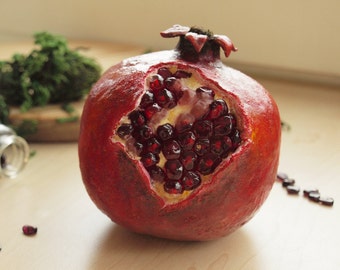 Pomegranate fruit home décor sculpture, Persephone decorative realistic home decorations, fake faux artificial, Judaica Hannukah gifts