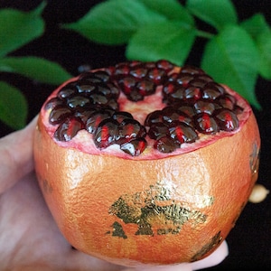 Golden Pomegranate Sculpture: Handmade Good Fortune Art