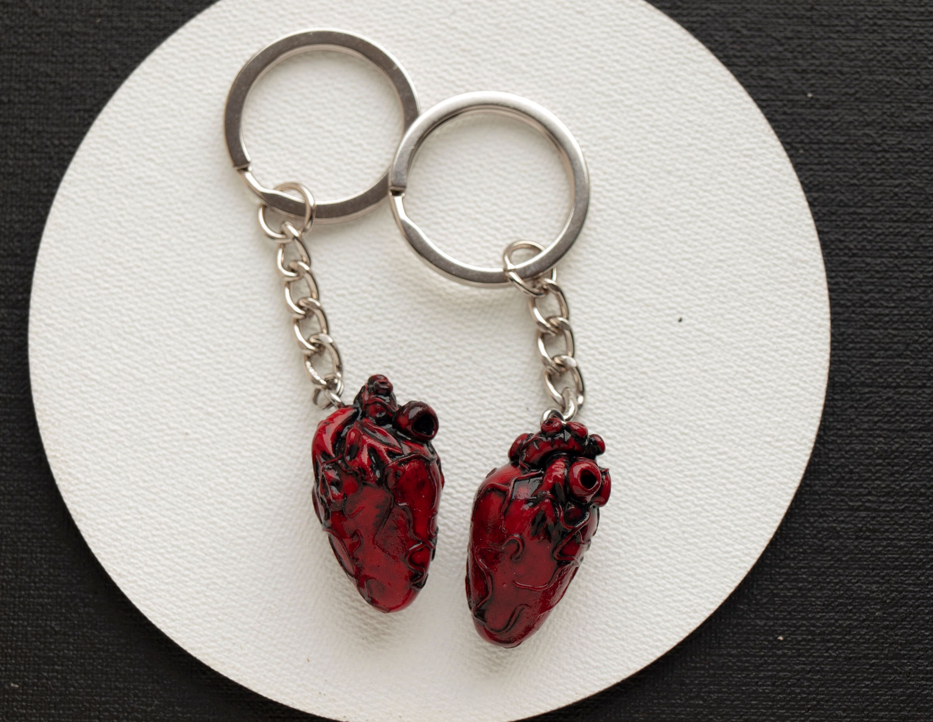 Anatomical Human Heart Red Pendant, Love Charm Necklace, Clay