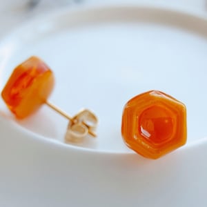 Honeycomb Stud Earrings: Gold Plated Stainless Steel Bee Jewelry