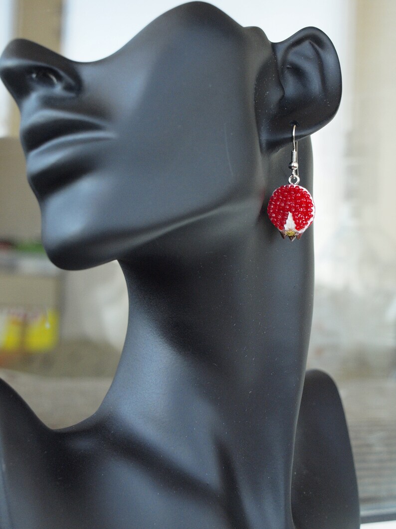 Pomegranate earrings persephone jewelry cute dangle beads judaica gifts from mom to daughter miniature gold fruit Hanukkah gifts