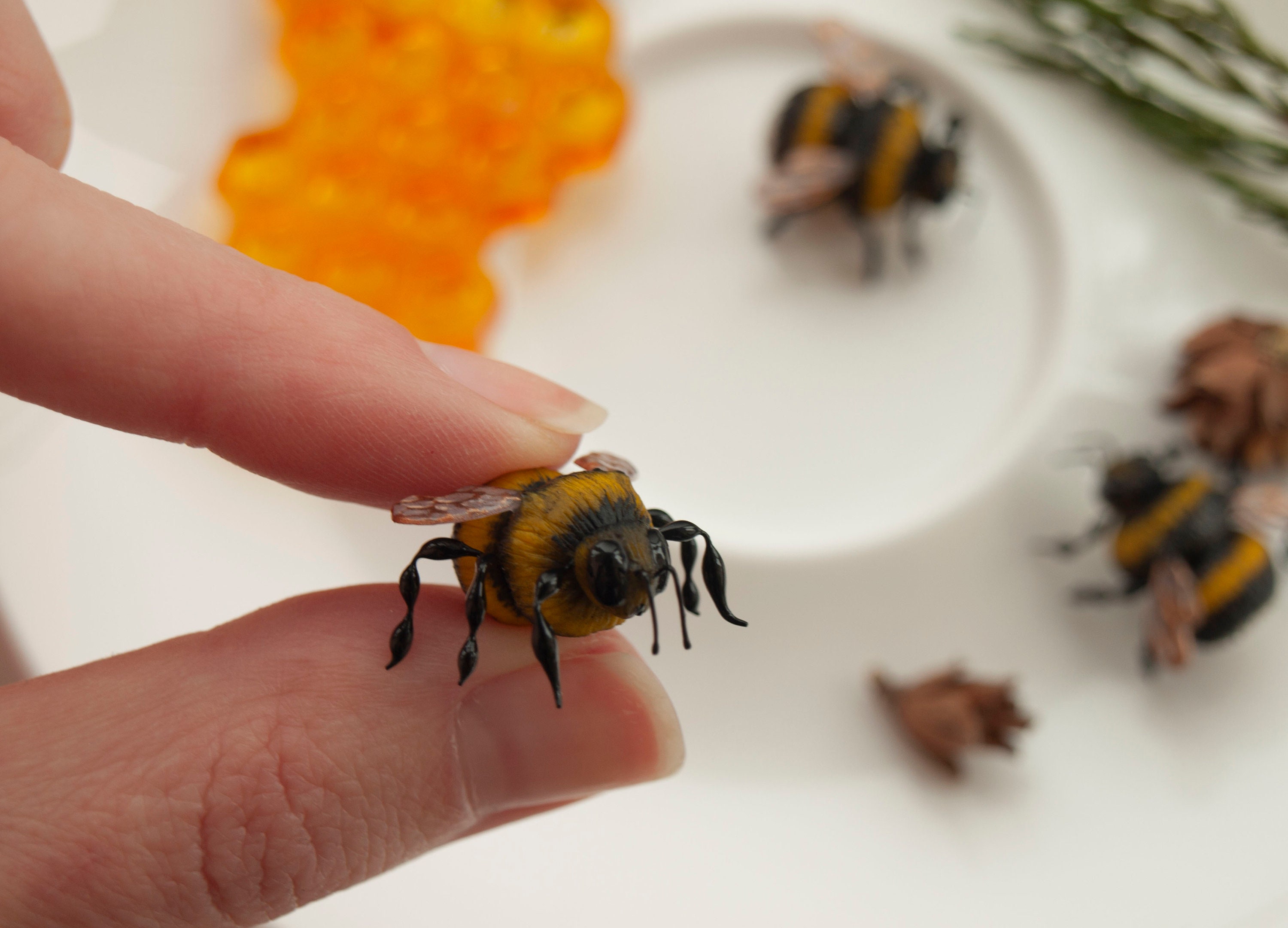 Realistic bee decor, busy honeybee miniature figurine, plant - Inspire  Uplift