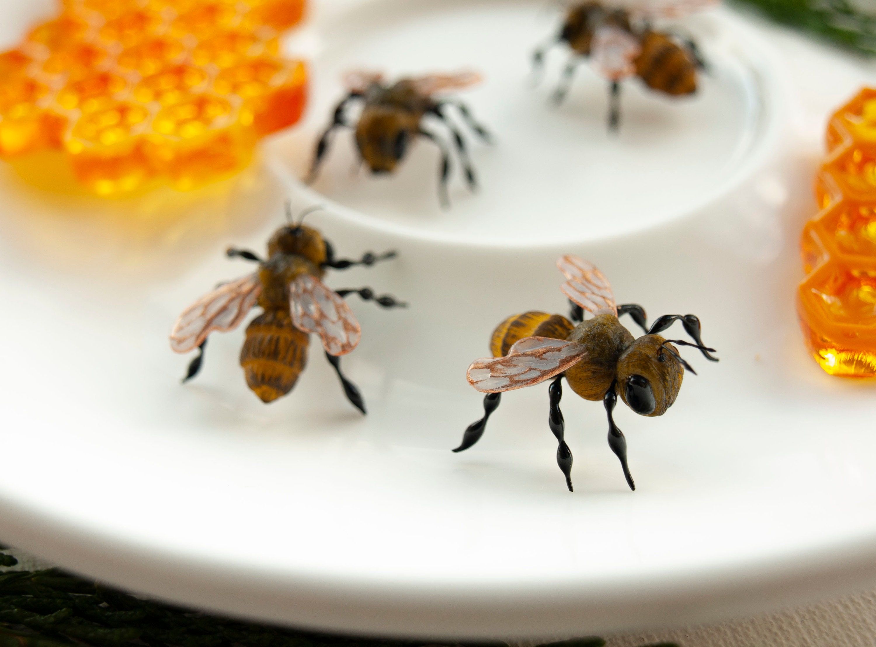 Realistic Bee Décor, Busy Honeybee Miniature Figurine, Plant