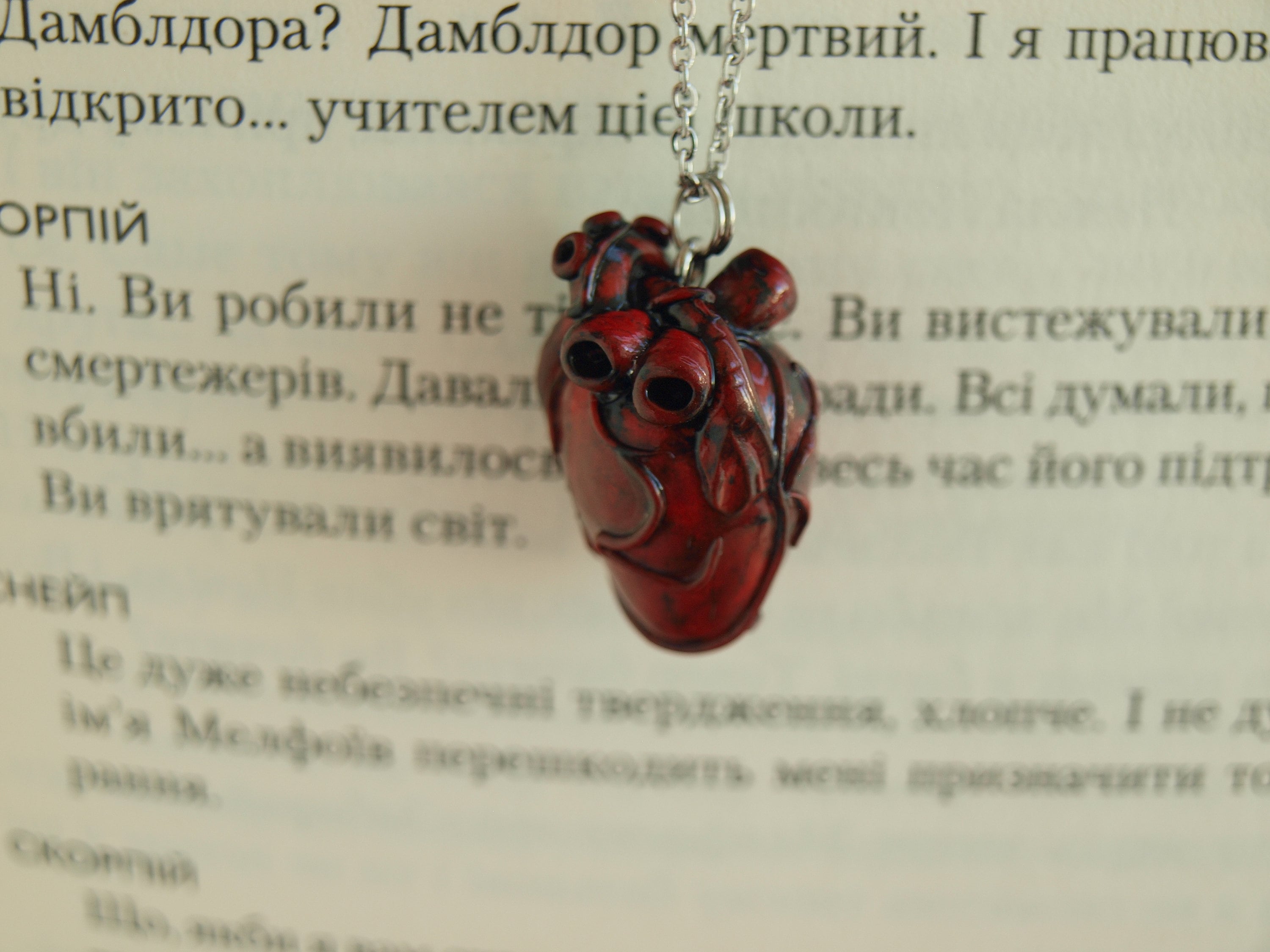 Anatomical Human Heart Red Pendant, Love Charm Necklace, Clay