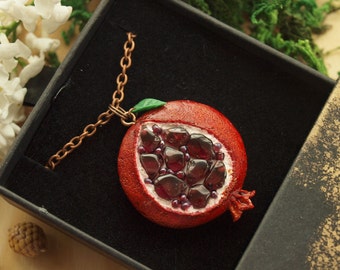 Pomegranate pendant, Persephone necklace, vintage rough garnet, Jewish presents jewelry, Greek mythology fruit charm, mothers day gifts