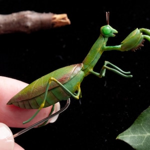 Realistic Praying Mantis Brooch: Polymer Clay Insect Lapel Pin