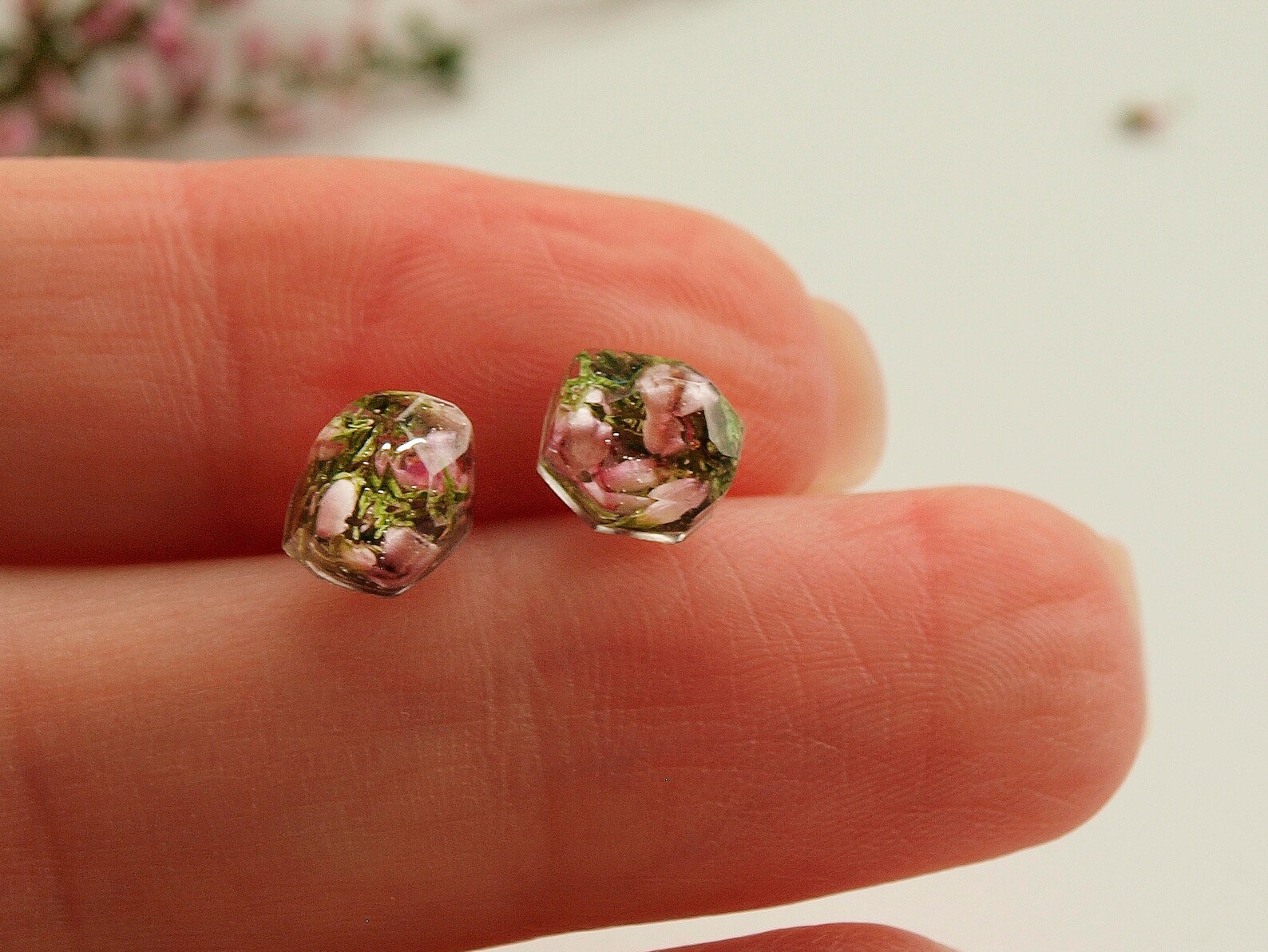 Real heather stud earrings lilac tiny flowers lover Etsy