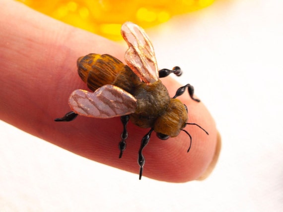 Realistic Bee Décor, Busy Honeybee Miniature Figurine, Plant