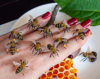 リアルな手作りのミニチュアミツバチの置物、手作りの蜂の装飾品、養蜂