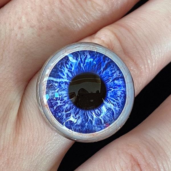 Realistic human eye ring, Halloween jewelry, blue eye horror props, spooky season weird quirky med student gifts, witch horror bloody organs