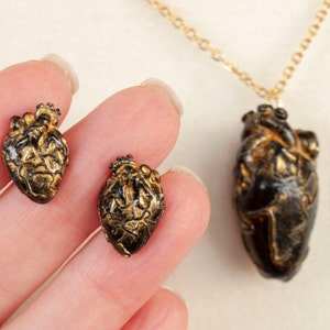 Anatomical Heart Jewelry Set: Gothic Horror Necklace & Stud Earrings