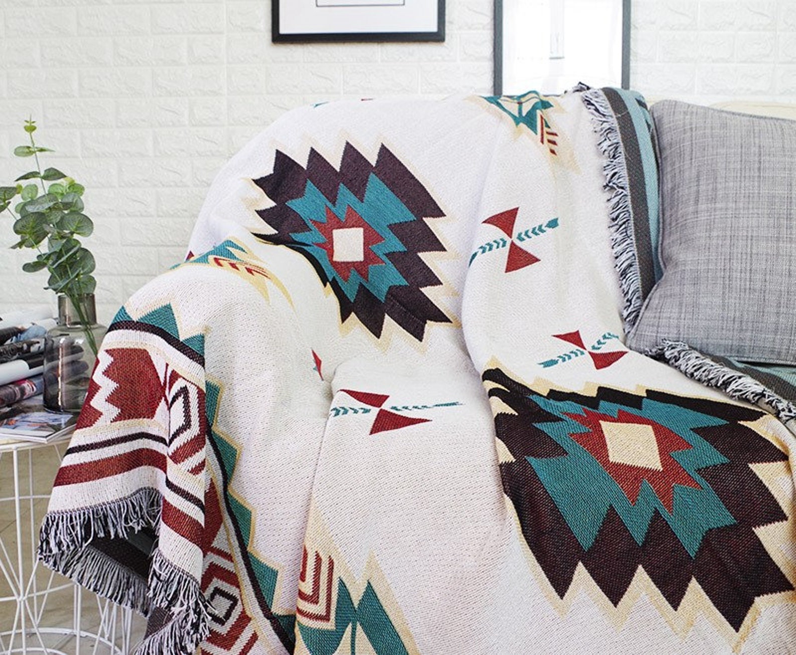 Tapestry Throw Blanket Boho Throw Blanket Woven Fringed Etsy