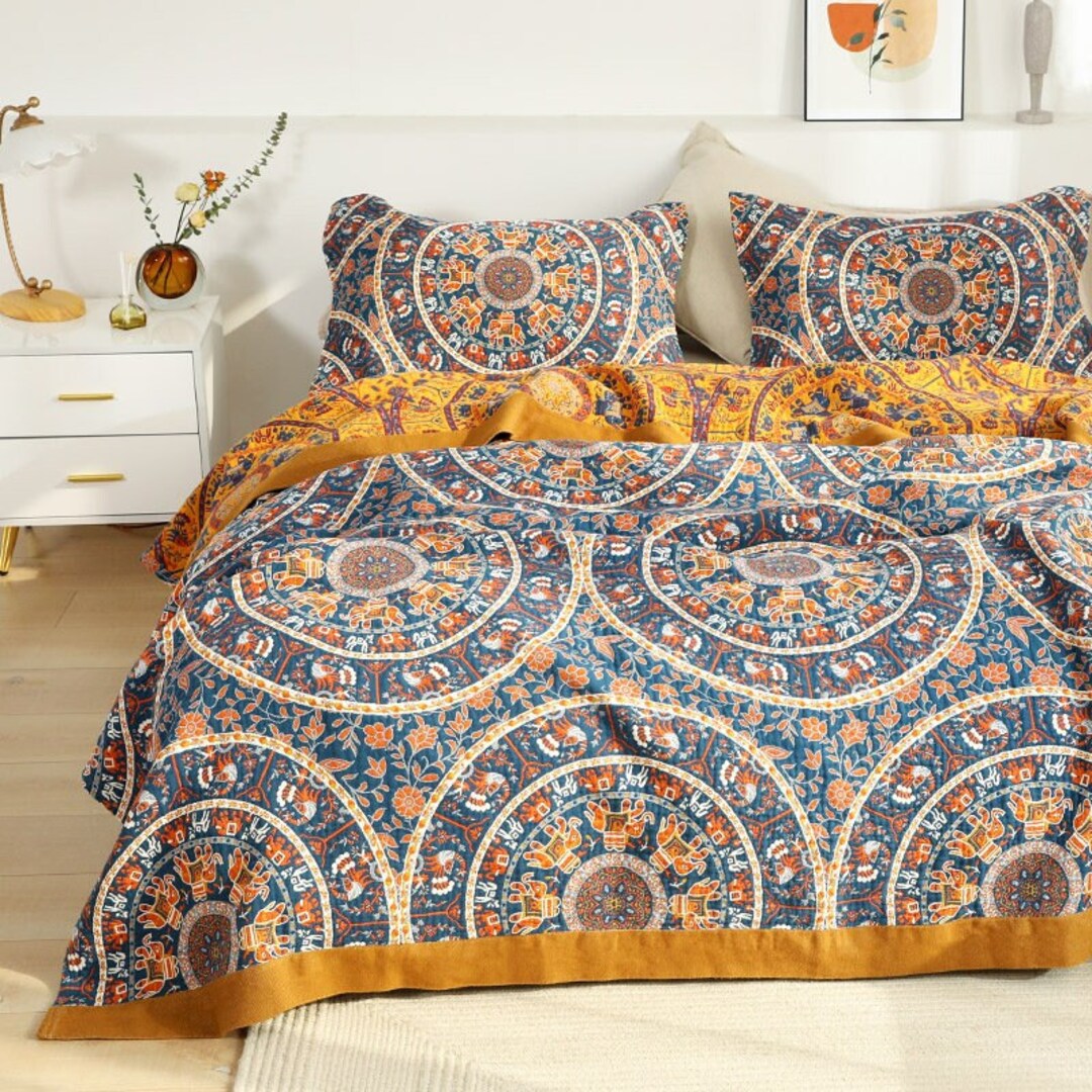 5 Layers Cotton Queen Throw Bed Cover 100 Cotton Muslin Woven Etsy UK