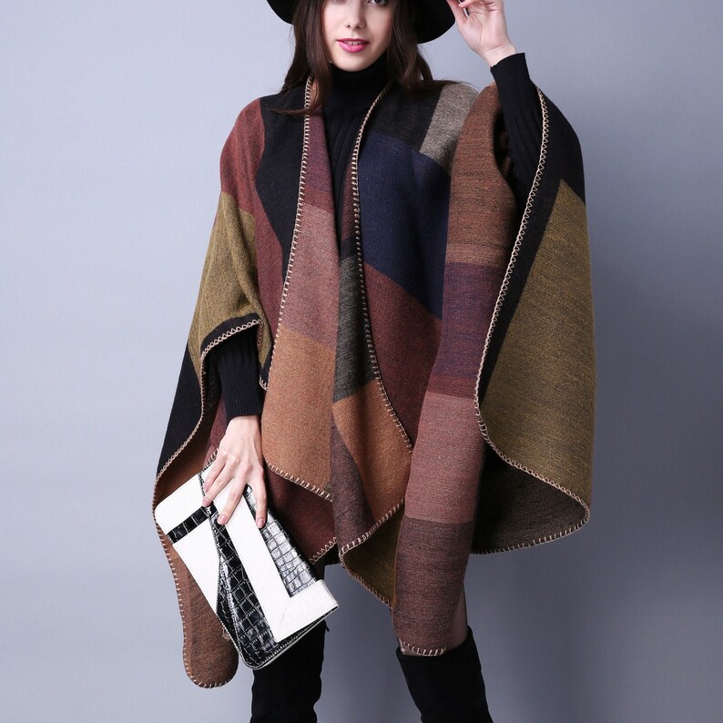Winter Women's Color Block Shawl Wrap Plus Size Cardigan - Etsy