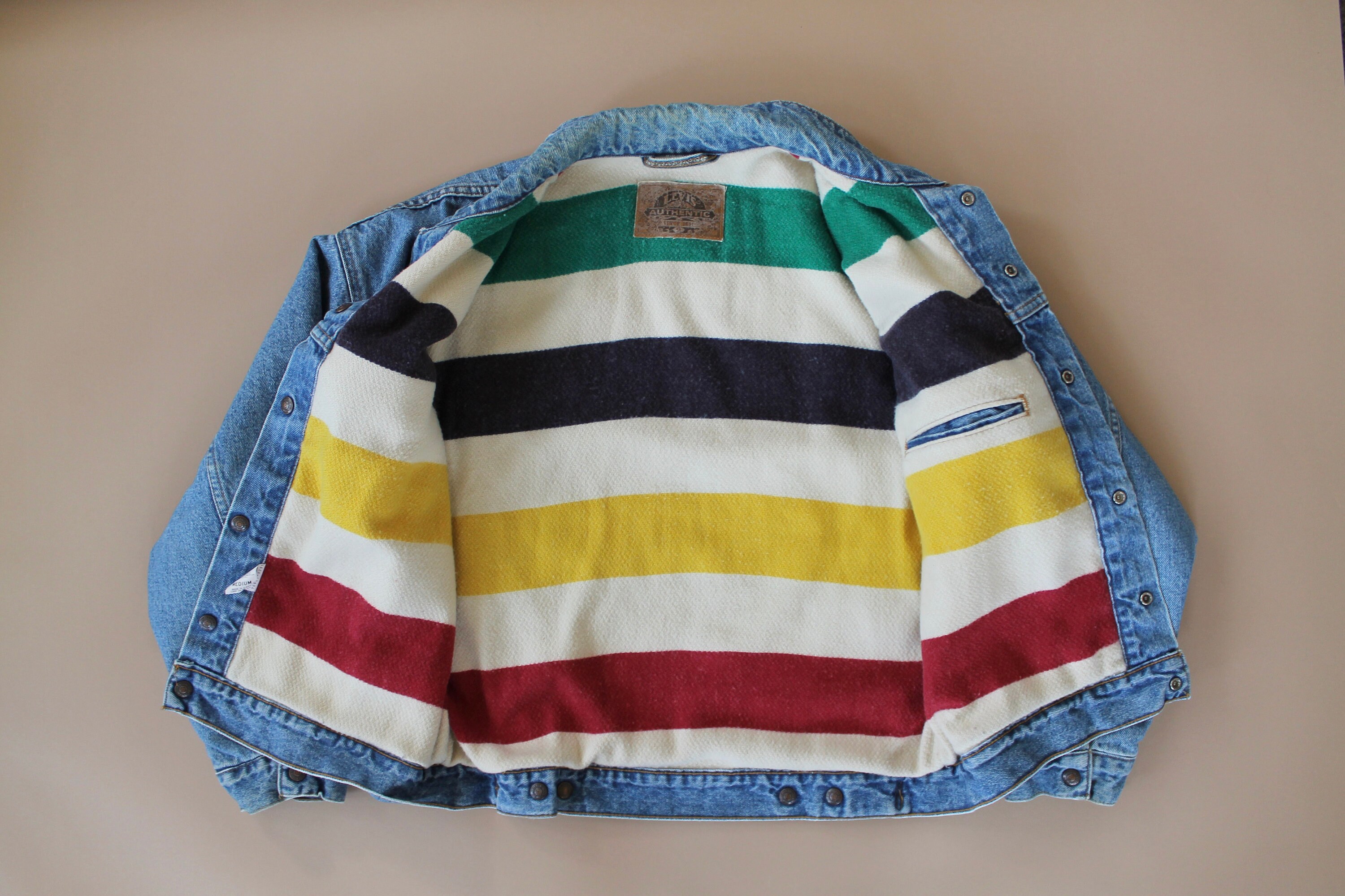 Vintage 1980s Levis Hudson Bay lined / Denim Blanket Jacket / Etsy
