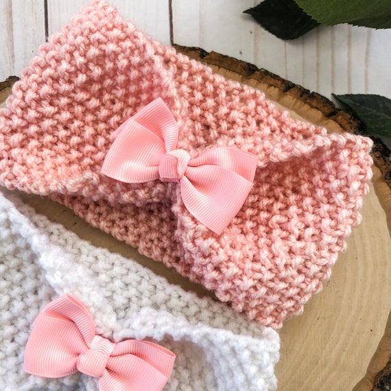 Knitted Baby Headband Baby Bow Headband Handmade Baby Headband Pink Baby Headband White Baby Headband Knitted Bow Headband