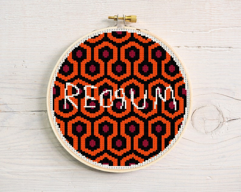 Redrum Cross Stitch Pattern PDF téléchargeable Stephen King The Shining Horror Movie Decor DIY Embroidery Overlook Hotel Art image 1
