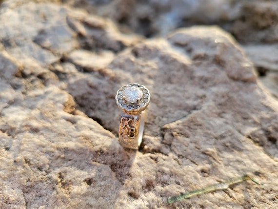 The Brittany Sterling Silver Engagement Ring With Round Halo Beautiful Western Engagement Ring Unique Cowgirl Engagement Ring Etsy