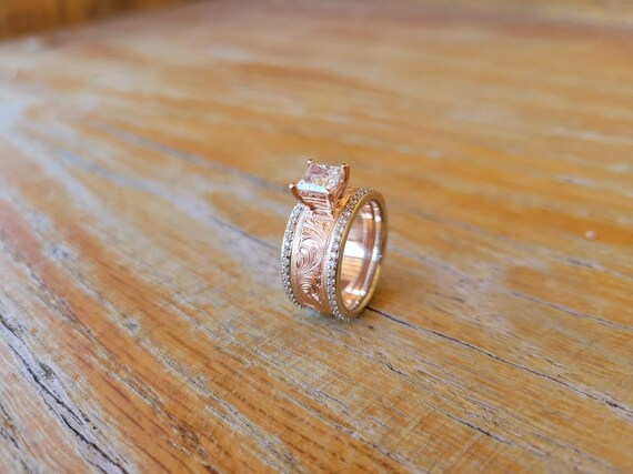 Gorgeous Rose Gold Engagement Ring 1ct Princess Cut Diamond ring with Double Channel Sets Etsy