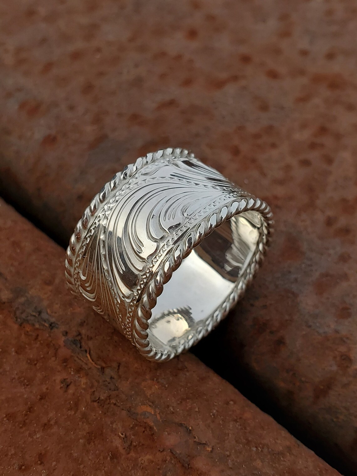 The Lowen: Wide Western Ring With Narrow Rope-edge, Sterling Silver ...