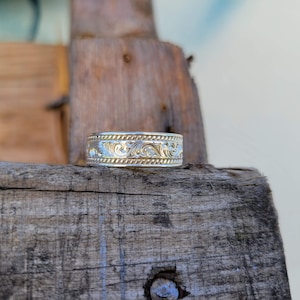 Reata in 10K White Gold: Hand-engraved Western Ring, 10K white gold band, Western Band, Cowgirl Ring, Cowboy Ring